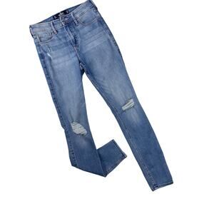 Hollister Co. Distressed Jeans Mid Rise Medium Wash Super Soft Stretch Skinny 1R